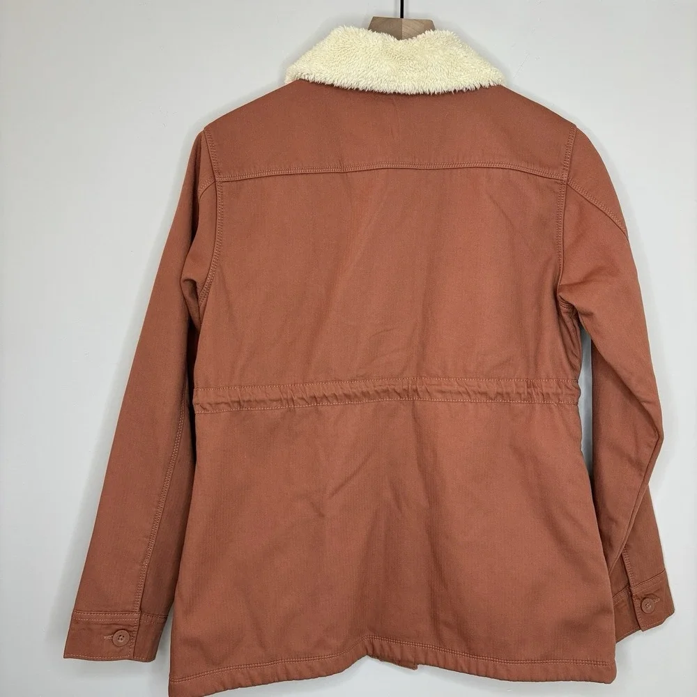 hang Ten Sherpa Collar‎ Lined Utility Jacket Fisherman Small Neutral Canvas Cozy